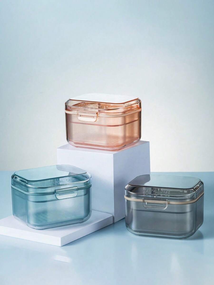 3 Tiers Denture And Retainer Box Clear Denture Soak Case Container And