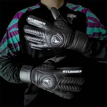 ATLANDER 1 Pair Latex Football Goalkeeper Gloves Fingersave Adults Youth Thickened Football Comfortable Breathable Durable Anti-Slip Professional Finger Protection Save Guard Match Training Wrist Strap Goalkeeper Soccer Outdoor Sports Men Women Goalkeeper Goalie Gloves Black