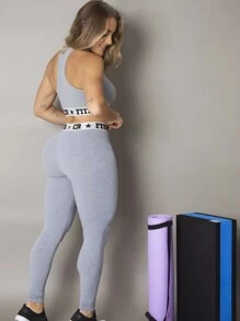 CR FITNESS Kit 2 Sets Gym Top And Exposed Elastic Leggings - Light Grey - View 7