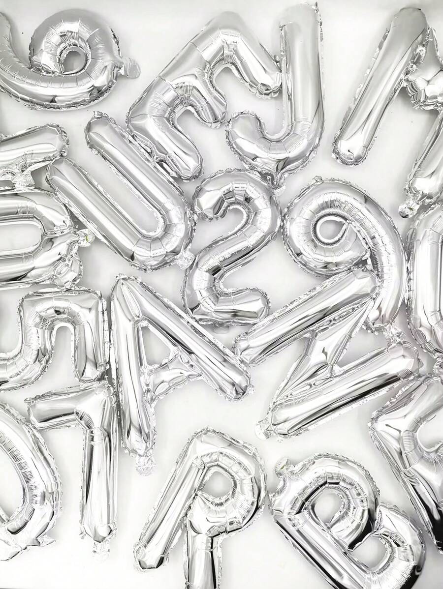 1pc 15.7 Inch Silver Alphabet Balloons, Numeric Balloons (Alphabet & Numeric Available), Freely Combinable, Suitable For Party Decoration - Silver - View 1