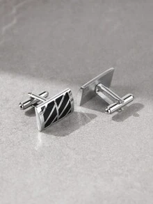 1 par de gemelos rectangulares clásicos de artesanía esmaltada, accesorio de moda para negocios para hombres - Negro - Ver 3