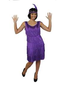 I LOVE FANCY DRESS Ladies Purple Flapper Dress Bead Necklace Feather Headband 1920's Deluxe Costume Flapper Gatsby Party Fancy DressBlock PrintFabric - Purple - View 1