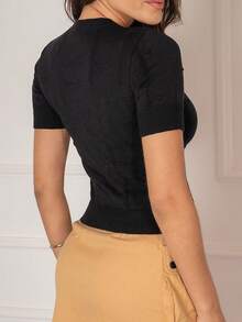 Summer Popcorn Modal Knitted Short Sleeve Blouse - 黑色 - 查看 2