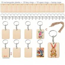 30 件/40 件/套木制 DIY 钥匙扣套件 - 长方形积木和圆形钥匙扣，带流苏，情侣钥匙扣吊坠套装，适合返校、母亲节、妈妈礼物、返校、学校用品 - 彩色 - 查看 8
