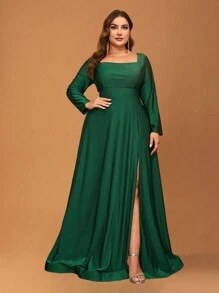 YISIKADO Hơn Cổ vuông Tách đùi Ăn mặc trang trọng - màu xanh lá - Xem 1