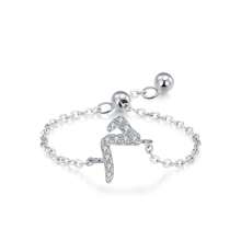 1pc Elegant 925 Sterling Silver Arabic Alphabet Chain Adjustable Ring For Women Wedding Birthday Mother Days Day Gift