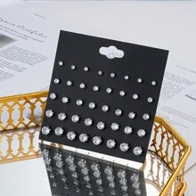 20 Pairs Fashion Sparkling Silver-Tone CZ Stud Earrings Set - Crystal - View 4