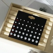 20 Pairs Fashion Sparkling Silver-Tone CZ Stud Earrings Set - Crystal - View 3