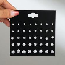 20 Pairs Fashion Sparkling Silver-Tone CZ Stud Earrings Set - Crystal - View 2