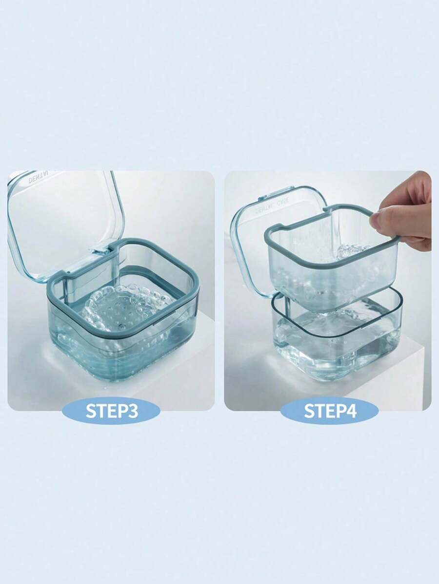 3 Tiers Denture And Retainer Box Clear Denture Soak Case Container And