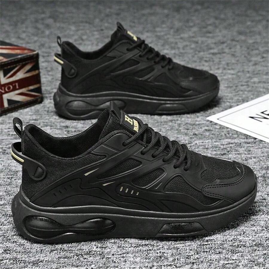 Men New Versatile Casual Breathable Sports Shoes - Black Gold - View 1