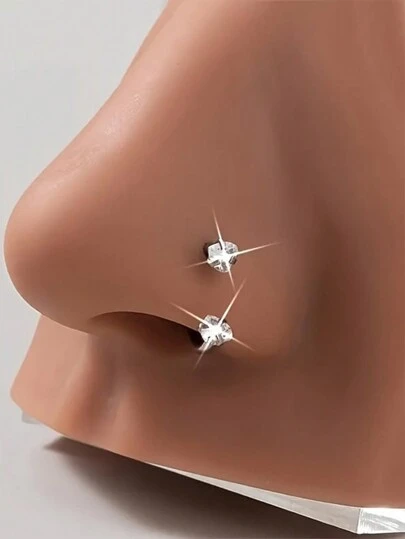 Wis 1pc Fashionable Stainless Steel Heart Shaped Nose Ring With Shiny Zirconia Stone, Daily Wear Body Jewelry, Gift For Friends (Note: 1mm Shaft Diameter) Valentines