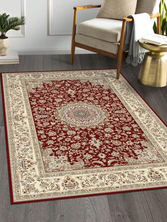 1pc Vintage Style Black Distressed Area Rug, Soft & Comfortable Polyester Fiber Rectangle Shape, Easy To Care & Wash, Suitable For Hallway, Bedside, Living Room & Bedroom Decoration Floor Carpet