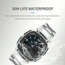Đồng hồ thạch anh thời trang nam, CHAXIGO, Đồng hồ báo thức chống nước phát sáng, Dây đeo bằng thép không gỉ và mặt số lớn, Đồng hồ điện tử kim chuyển động kép, Đồng hồ thời trang nam chất lượng cao, 6137 - trắng - Xem 2