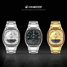 Đồng hồ thạch anh thời trang nam, CHAXIGO, Đồng hồ báo thức chống nước phát sáng, Dây đeo bằng thép không gỉ và mặt số lớn, Đồng hồ điện tử kim chuyển động kép, Đồng hồ thời trang nam chất lượng cao, 6137 - trắng - Xem 5