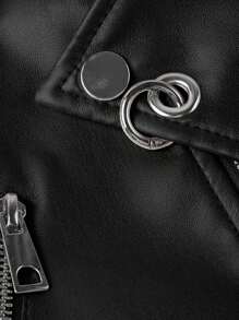 Risissida Women's Fall/Winter Street Wear Faux Leather Cropped Biker Jacket - Asymmetric Zip, Adjustable Belt For Edgy Urban Street Commuting Spring White - Black - View 9