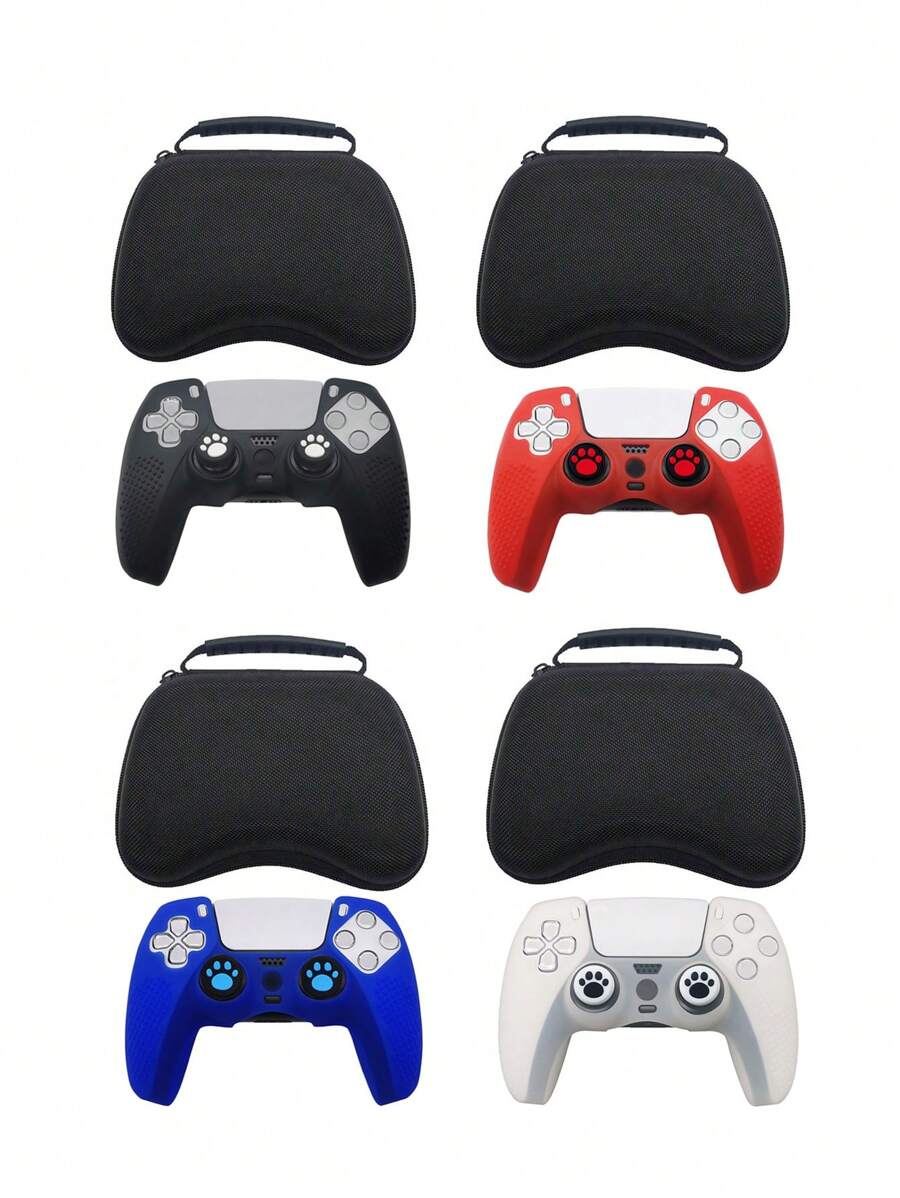 1pc PS5 Controller Storage Bag + 1pc Game Protective Cover + 2pcs Joystick Cap Set, Non-Slip, Anti-Scratch, Sweat-Resistant, Dust-Proof, Comprehensive Protection, Enhances Gameplay Experience - Multicolor - View 1
