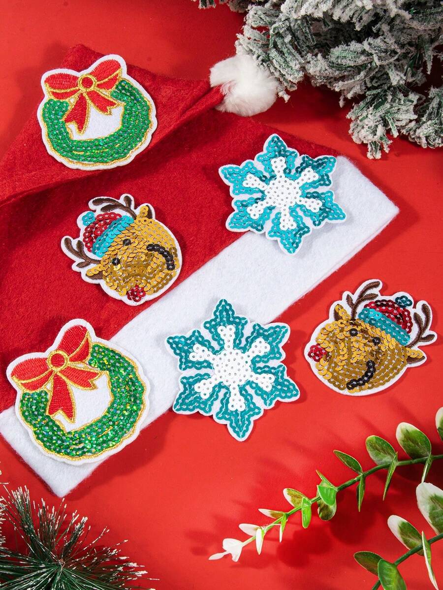 Nhãn dán sắt Giáng sinh, Cây thông Noel lấp lánh, Nhãn dán thêu, Bông tuyết sáng, Vòng hoa nai sừng tấm, Tất ông già Noel may trên quần áo, Nhãn dán, Quần jean, Mũ, Áo sơ mi, Áo len, Đồ trang trí - Nhiều màu - Xem 1