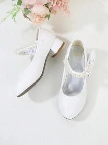 Girls' Fashion Elegant Bow Decor High Heel Shoes,Spring Autumn Children Dance Party Dress Shoes