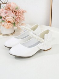 Girls' Fashion Elegant Bow Decor High Heel Shoes,Spring Autumn Children Dance Party Dress Shoes