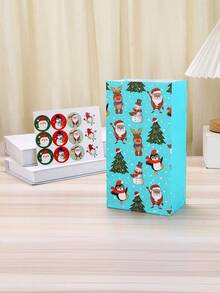 12/24pcs/Set 24*13*8CM Elegant Christmas Kraft Paper Snowman & Snowflake Pattern Candy Gift Bags With 1pc Sticker Christmas Decorations Christmas Decor Christmas Gifts Christmas Party Supplies Christmas Gift Bags Christmas Bags Christmas Stickers