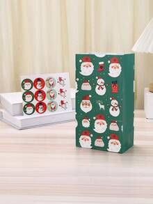 12/24pcs/Set 24*13*8CM Elegant Christmas Kraft Paper Snowman & Snowflake Pattern Candy Gift Bags With 1pc Sticker Christmas Decorations Christmas Decor Christmas Gifts Christmas Party Supplies Christmas Gift Bags Christmas Bags Christmas Stickers