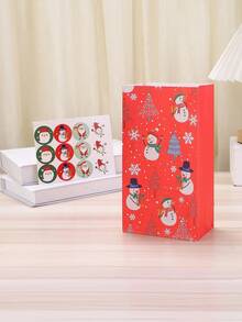 12/24pcs/Set 24*13*8CM Elegant Christmas Kraft Paper Snowman & Snowflake Pattern Candy Gift Bags With 1pc Sticker Christmas Decorations Christmas Decor Christmas Gifts Christmas Party Supplies Christmas Gift Bags Christmas Bags Christmas Stickers