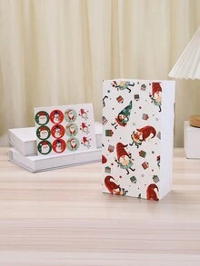 12/24pcs/Set 24*13*8CM Elegant Christmas Kraft Paper Snowman & Snowflake Pattern Candy Gift Bags With 1pc Sticker Christmas Decorations Christmas Decor Christmas Gifts Christmas Party Supplies Christmas Gift Bags Christmas Bags Christmas Stickers