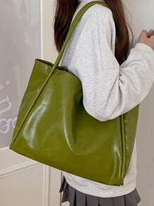 2024新款软皮大容量手提包，适合课堂和通勤使用，独特设计，可肩背或腋下挎包 - 綠色 - 查看 3
