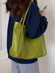 2024新款软皮大容量手提包，适合课堂和通勤使用，独特设计，可肩背或腋下挎包 - 綠色 - 查看 7