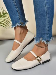 新款女士时尚春秋季系带玛丽珍平底鞋，浅尖头，舒适休闲乐福鞋，情人节礼物，芭蕾平底鞋，玛丽珍鞋 - 米色 - 查看 4