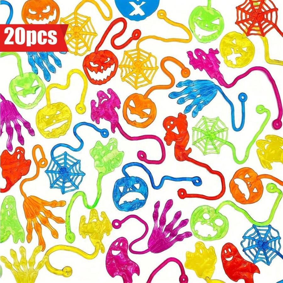 20 Stück, gemischte Halloween Stretchy Sticky Hände Kürbis Geist Party Geschenke, Halloween Süßigkeiten oder Tricks Geschenkspielzeug für Leckereientüten, Schatzkisten, Klassenzimmerpreise, Piñata-Füllungen, Weihnachten