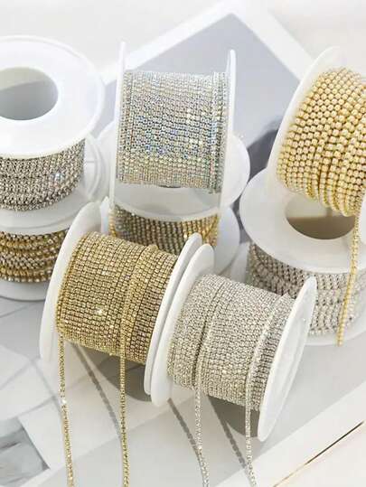 10 码/卷 SS6-SS16 水晶钻链 细条底座 缝制 粘合 适用于衣服 DIY 服装配件 装饰链