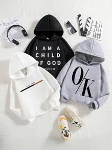 3pcs Young Boy Letter Print Warm Hoodies Set - Multicolor - View 1