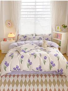 4pcs Bedding Set, Double-Sided Printed Quilt Cover, Flat Sheet & 2 Pillowcases, Soft Brushed Fabric, Fade-Resistant, Anti-Bacterial, Warm, Suitable For Bedroom, Guest Room, Dorm Room, For All Seasons - Twilight Sparkle - View 4