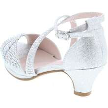 Girl's Rhinestone Criss Cross Ankle Strap Chunk Heel Sandals - Bạc - Xem 4
