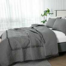 3 件流苏格子羽绒被套套装，1 个羽绒被套 + 2 个枕套，亲肤透气柔软舒适（1 * 羽绒被套 + 2 * 枕套，无被子和枕芯）