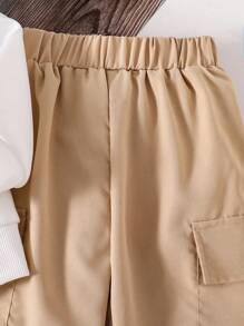 青少年男孩风景印花圆领长袖上衣和纯色裤子 2 件套 - 白色 - 查看 5