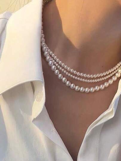 1 Pc Fashionable 925 Sterling Silver Shell Bead Beaded Bracelet Necklace With Classic Sweet Style Necklace Design For Daily Decoration N022 B015