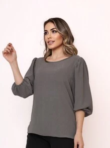 Women's Blouse With 3/4 Sleeves In Plain Duna Fabric - Gris Oscuro - Ver 2