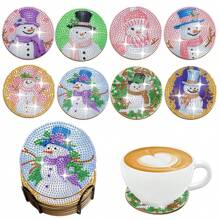 8 件钻石艺术杯垫套装带支架 - DIY 钻石艺术杯垫、防滑饮料杯垫、圣诞节假期钻石套装、圣诞礼物、节日装饰