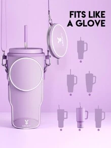 1 pieza Funda aislada de neopreno para botella de agua, con correa para el hombro, portavasos portátil, accesorio de moda, diseño de patrón rosa, cubierta protectora para botella de agua - Morado - Ver 3