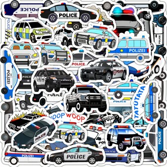 50pcs Cartoon Police Car Stickers For Kids, Waterproof Stickers For Laptop, Phone, Cup, Notebook, Diary,School Supplies,Back To School