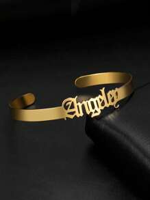 1PC DIY个性化字母名字手链定制女士珠宝手链不锈钢袖扣手链定制，可定制名字简约日常风格，钥匙扣，产品包括礼盒，情人节礼物，生日礼物，母亲节礼物，日常礼物 - 金色 - 查看 2