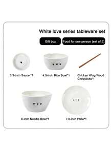 1 Set Pink Heart-Shaped Ceramic Dinnerware Set, Highly Attractive Ins Household Tableware, Including 3.3-Inch Dish, 4.5-Inch Bowl, Heart-Shaped Spoon, Handled Cup, 6-Inch Noodle Bowl, 7.8-Inch Plate, Chopsticks; Ideal Housewarming Gift With Creativity And Aesthetic Appearance School Supplies,Christmas Gift