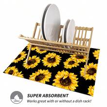 1pc Black Sunflower Pattern Printed Absorbent Mat, New Waterproof Kitchen Counter Drying Pad, Soft Silicone Anti-Slip Quick Dry Mat For Kitchen Counter, Coffee Maker - Multicolor - View 8