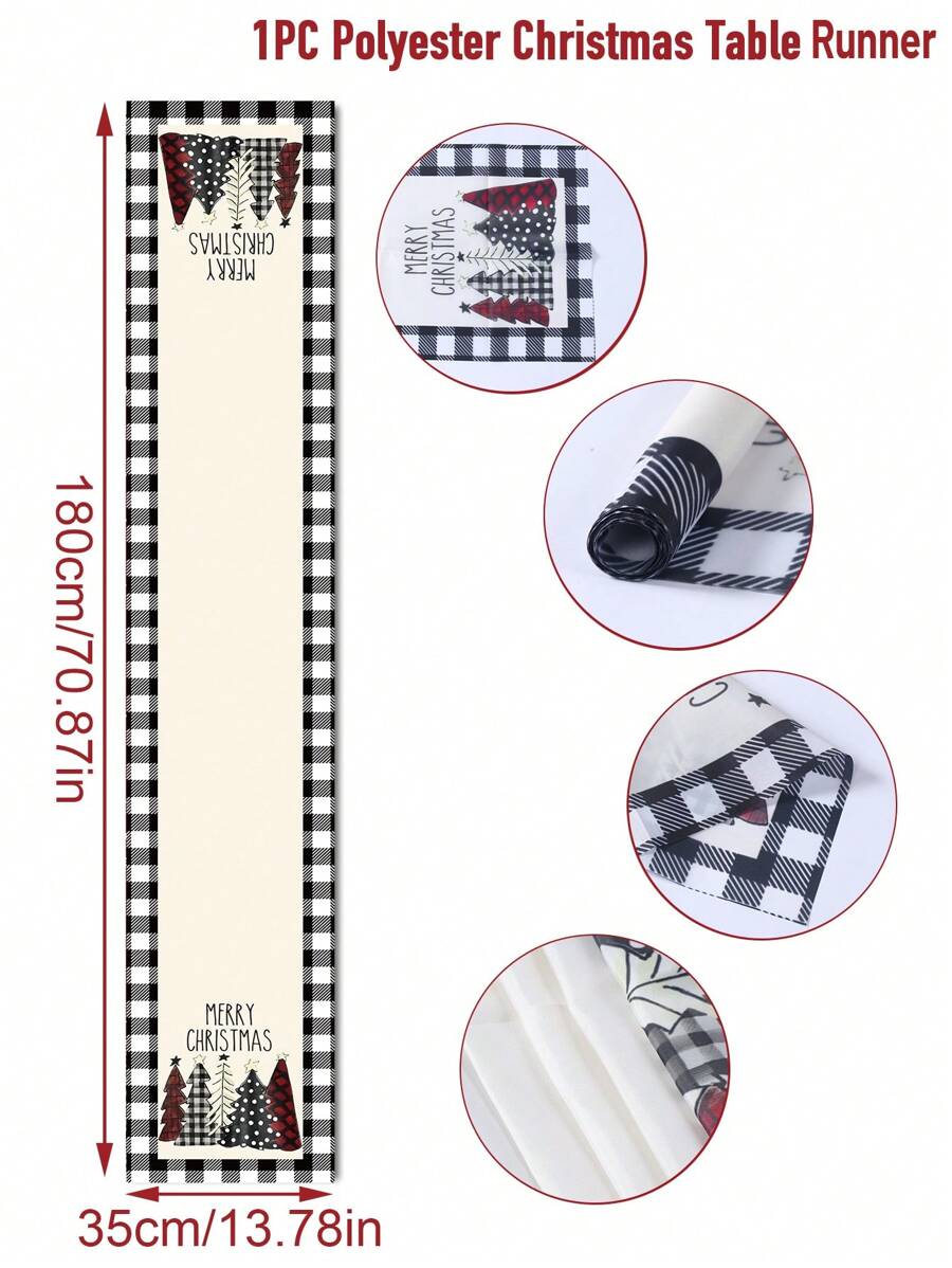 1pc 35*180cm Black White Checkered Christmas Tree Pattern Polyester