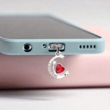 Rhinestone Moon & Heart Shaped Alloy Dustproof Plug Decoration For Mobile Phone Charging Port Dust Plug