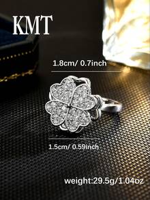 KMT 1 件铜方晶锆石四叶草心形旋转戒指，时尚女士珠宝礼盒 - 愛心四葉草款 - 查看 4