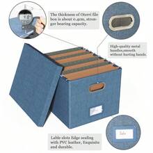 File Organizer Box,Filing Box With Lid,File Box For Letter/Legal File Folder Storage, Portable Hanging File Box For Office/Decor/Home,1 Pack,Black-Box Only - Dark-blue - View 4